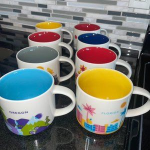 Lot of 8 Starbucks You Are Here Mugs (Oregon, Florida, Dallas, Las Vegas, Ohio,